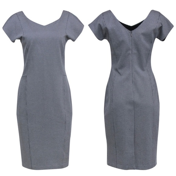 MAX MARA Retro 50s Zig Zag Check V-Neck Short Cap Sleeve Midi Sheath Dress 6 - Picture 1 of 7